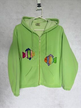 Comfort Colors Lime Green Arts Festival Hooded Zip Jacket with Colorful Fish Med